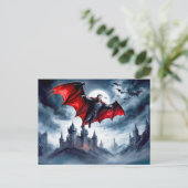 Vampier vliegt over spookkasteel briefkaart (Staand voorkant)