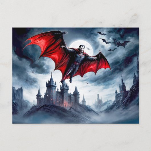 Vampier vliegt over spookkasteel briefkaart (Voorkant)
