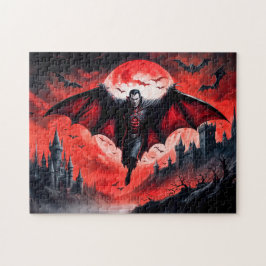 Vampier vliegt over spookkasteel legpuzzel