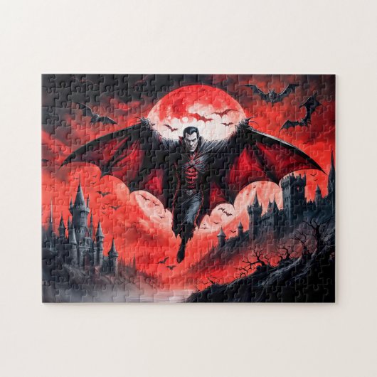 Vampier vliegt over spookkasteel legpuzzel (Horizontaal)