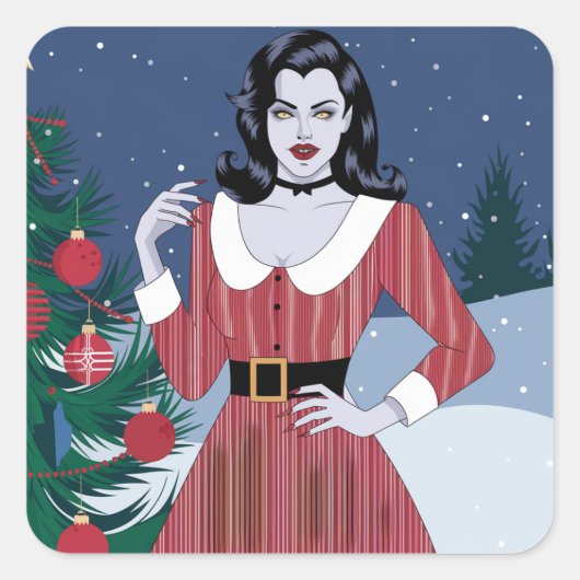 Vampier Vrouw Kerstmis Vierkante Sticker (Voorkant)