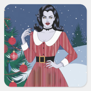 Vampier Vrouw Kerstmis Vierkante Sticker