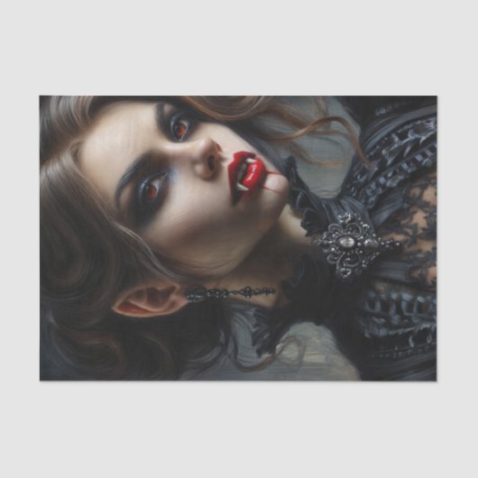 Vampier Vrouw Met Fangs Gothic Tissuepapier (Voorkant)