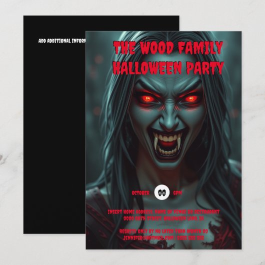 Vampier vrouw volwassenen halloween spookachtige w kaart (Voorkant / Achterkant)