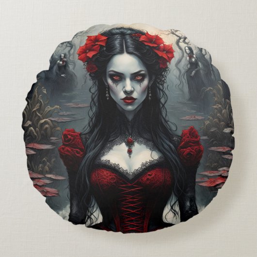 Vampier vrouwen en suga schedel,2 ontwerp op 1 kus rond kussen (Voorkant)