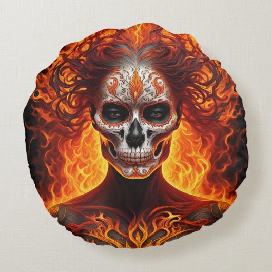Vampier vrouwen en vuur schedel,2 ontwerp op 1 kus rond kussen (Achterkant)