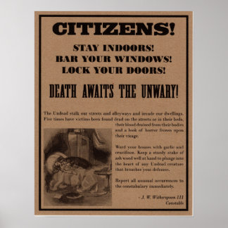 Vampier Warning Poster. Halloween party decor. Poster