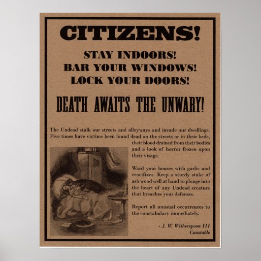 Vampier Warning Poster. Halloween party decor. Poster (Voorkant)