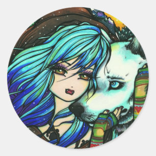 Vampier Witte Wolf Fantasie Fairy Comic Art Ronde Sticker