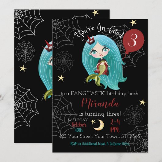 Vampier Zeemeermin Halloween Verjaardag Uitnodigin Kaart (Voorkant / Achterkant)