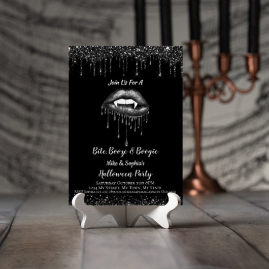 Vampier Zwart Glitter Lippen & Fangs Volwassen Hal Kaart