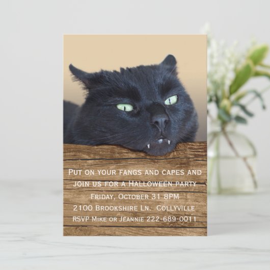 Vampier Zwart Kat Halloween Feest Uitnodiging (Staand voorkant)