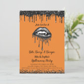 Vampier zwarte glitter lippen volwassen Halloween Kaart (Staand voorkant)