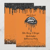 Vampier zwarte glitter lippen volwassen Halloween Kaart (Voorkant / Achterkant)