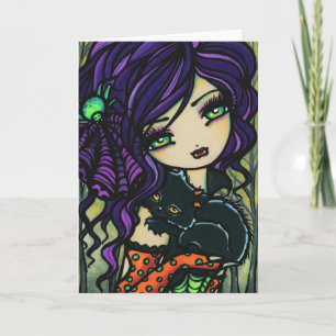 Vampier Zwarte Kat Halloween Fantasy Fairy Art Kaart