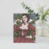 Vampierdame in rode jurk met strepen Kerstmis Briefkaart (Staand voorkant)