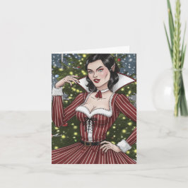 Vampierdame in rode jurk met strepen Kerstmis Kaart