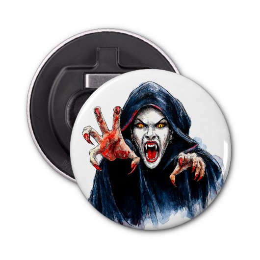Vampieren Halloween Gothic Rood Zwart Button Flesopener (Voorkant)