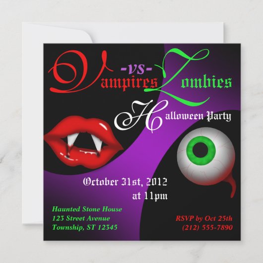Vampieren vs Zombies Halloween Uitnodigingen (Voorkant)