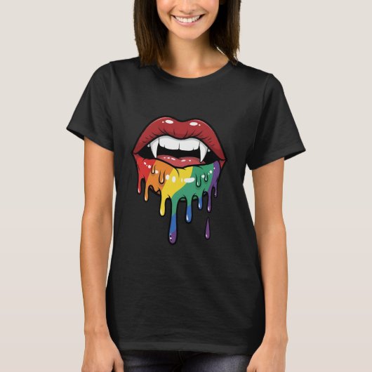 Vampierhoektanden druppelende regenbooglippen | Ed T-shirt (Voorkant)