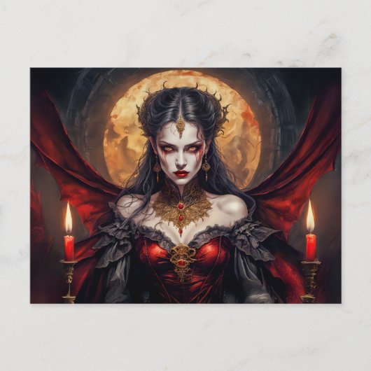 Vampierkoningin onder gloeiende maan briefkaart (Voorkant)
