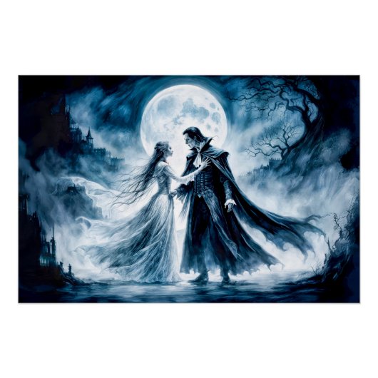 Vampierliefde onder maanverlichte hemel perfect poster (Voorkant)