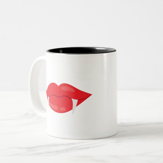 Vampiermond met fangs tweekleurige koffiemok (Voorkant links)