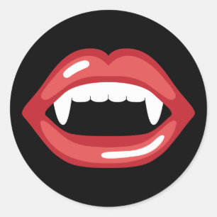 Vampiermond met rode lippen en hoektanden ronde sticker