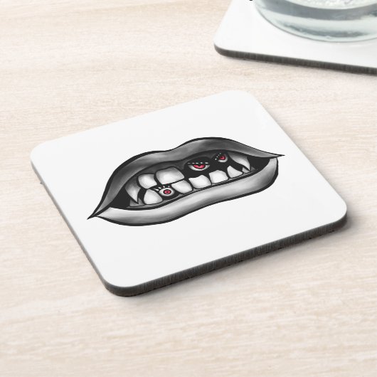 Vampiermond met vingers en boosdoeningen bier onderzetter (Linkerzijde)