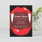 Vampierpartijuitnodiging met fangs en rode lippen kaart (Staand voorkant)
