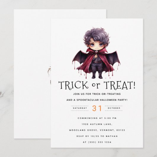 Vampier's Call: Trick or treat Halloween Party Kaart (Voorkant / Achterkant)