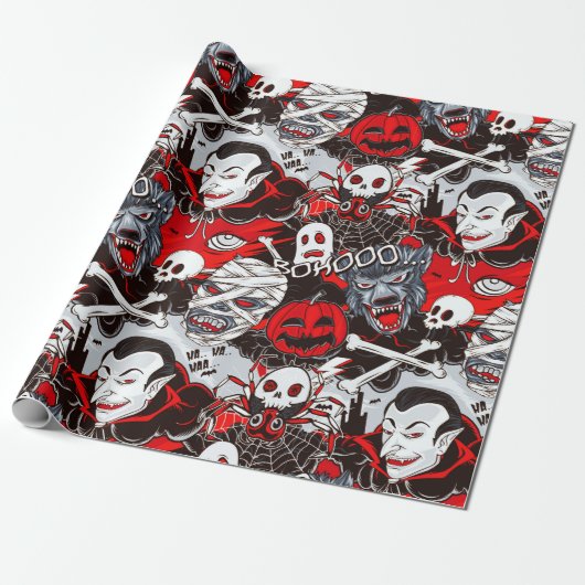 Vampiers Night Matte Wrapping Paper, 30 x 6 inch Cadeaupapier (Uitgerold)