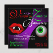 Vampiers vs Zombies Halloween Birthday Invitations Kaart (Voorkant / Achterkant)