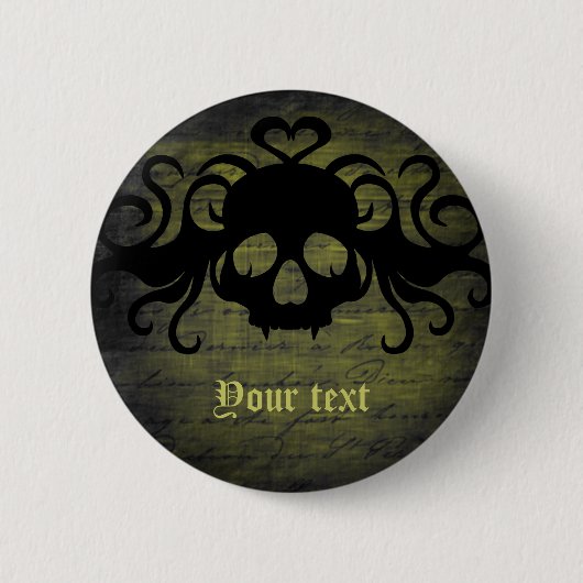 Vampierschedel olijfgroen ronde button 5,7 cm (Voorkant)