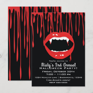 Vampiertanden & Bloed Dracula Halloween Uitnodigin Kaart
