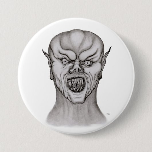 Vampir zwart-wit ontwerp ronde button 7,6 cm (Voorkant)