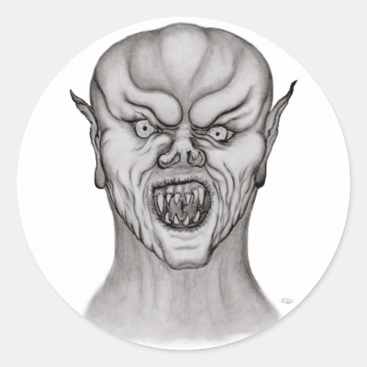 Vampir zwart-wit ontwerp ronde sticker (Voorkant)