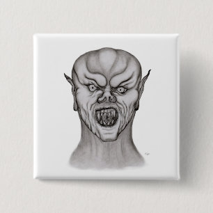 Vampir zwart-wit ontwerp vierkante button 5,1 cm