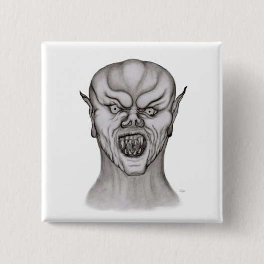 Vampir zwart-wit ontwerp vierkante button 5,1 cm (Voorkant)