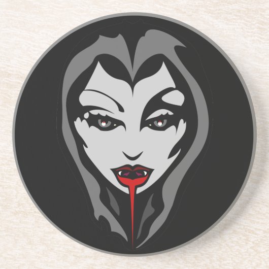 Vampire Achterbaan Mooie Halloween Vampier Meisje Zandsteen Onderzetter (Voorkant)