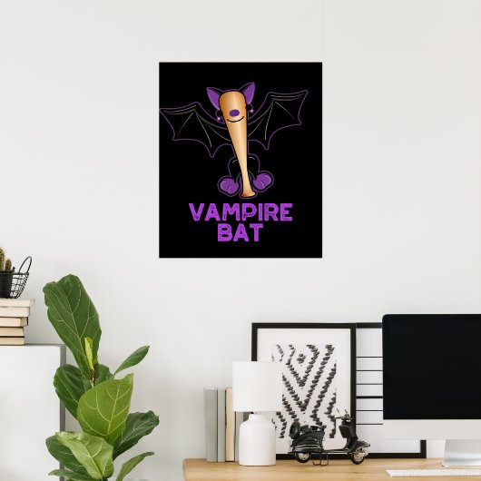 Vampire Bat Funny Baseball Pun Dark BG Poster (Thuiskantoor)