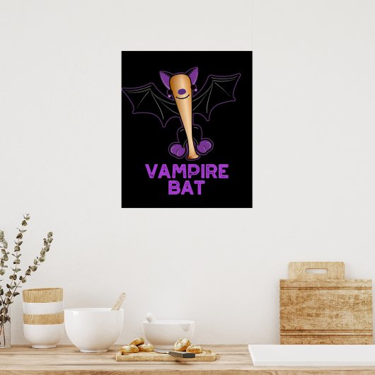 Vampire Bat Funny Baseball Pun Dark BG Poster (Keuken)