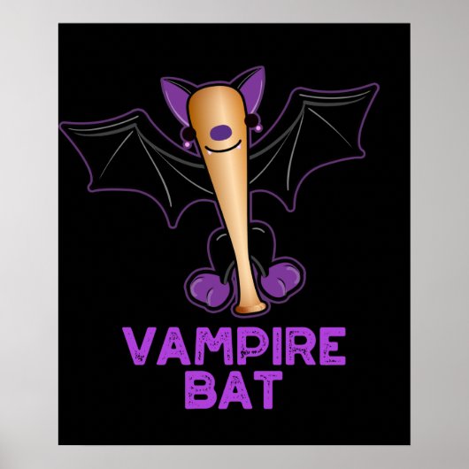 Vampire Bat Funny Baseball Pun Dark BG Poster (Voorkant)