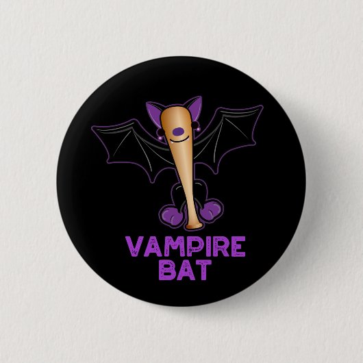 Vampire Bat Funny Baseball Pun Dark BG Ronde Button 5,7 Cm (Voorkant)