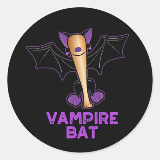Vampire Bat Funny Baseball Pun Dark BG Ronde Sticker (Voorkant)