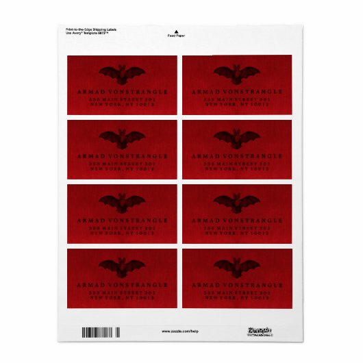 Vampire Bat Halloween Etiket (Full Sheet)
