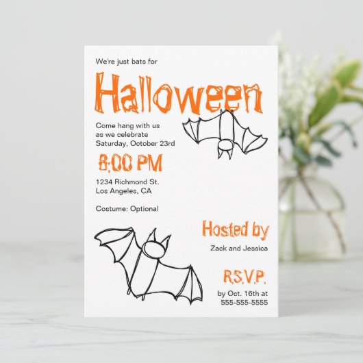 Vampire Bat Halloween Party Invitation Kaart (Staand voorkant)