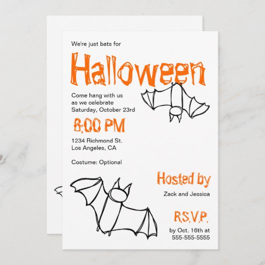 Vampire Bat Halloween Party Invitation Kaart (Voorkant / Achterkant)