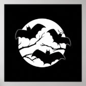 Vampire Bats Trees Silhouette Full Moon Halloween Poster (Voorkant)