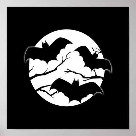 Vampire Bats Trees Silhouette Full Moon Halloween Poster (Voorkant)